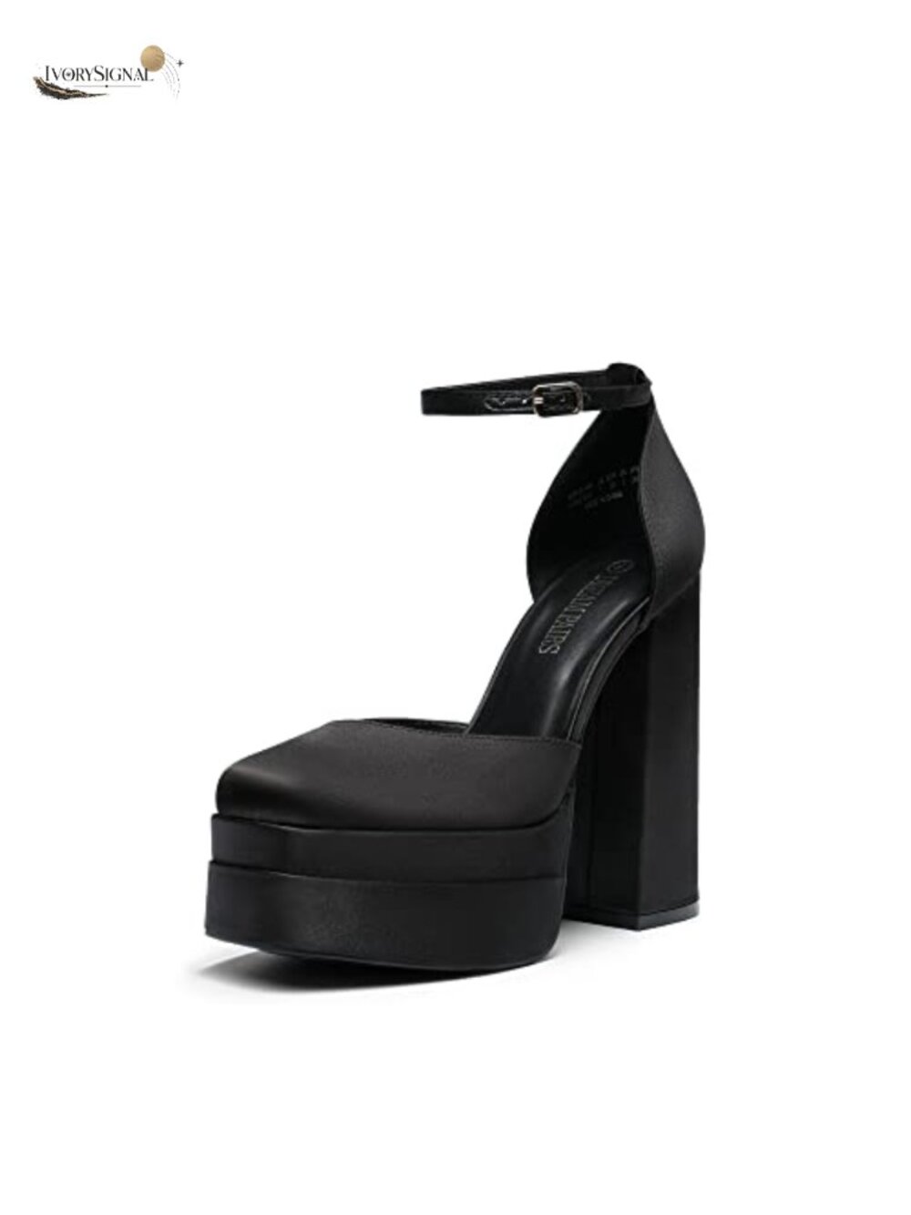 5.5" Platform Pump Heels Square Toe Ankle Strap Satin Non-Slip Chunky Heel